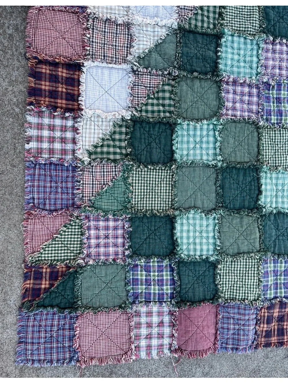 Handmade Cotton Rag Quilt Christmas Tree Patchwork Plaid Throw Blanket Country